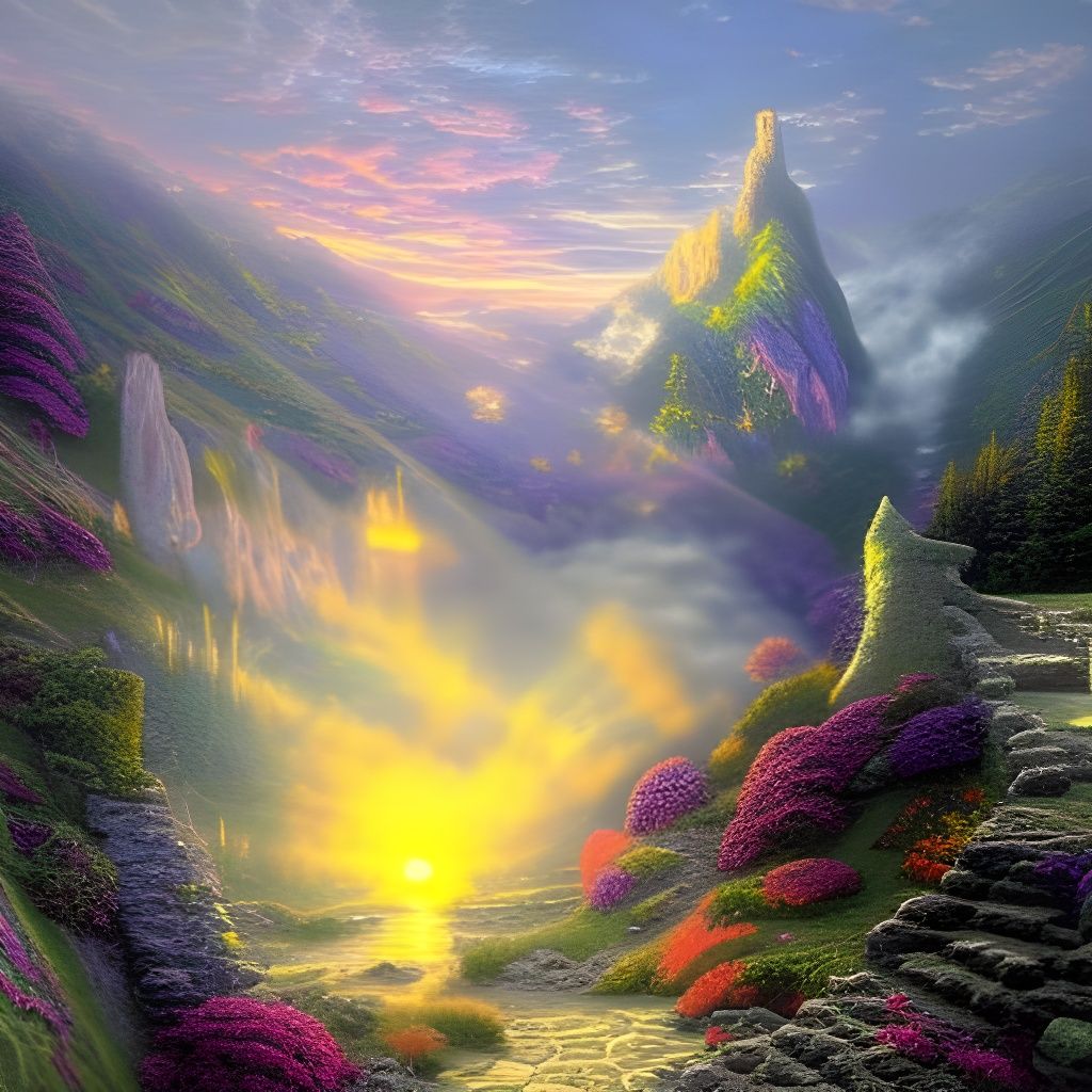 Underground Fortress at Sunrise in Fantasy Style