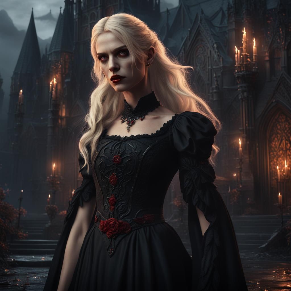 Blonde Vampire in Black Dress: Fantasy Concept Art