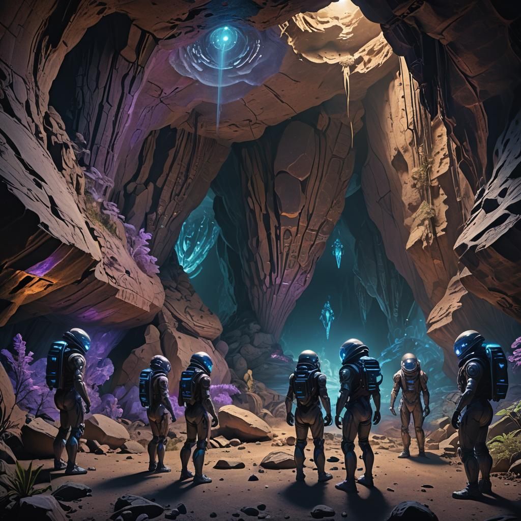 Alien Artifact Discovery in Bioluminescent Cave