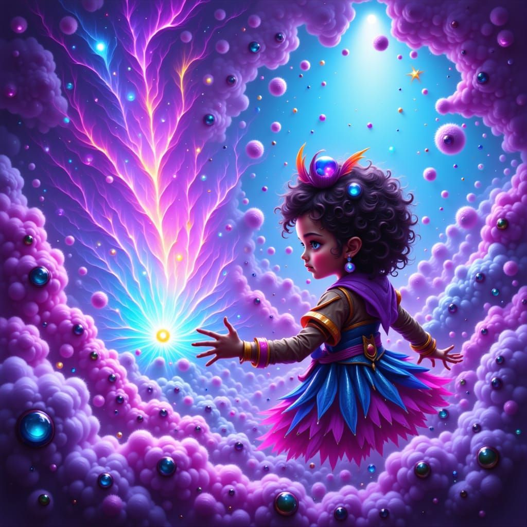 Cosmic Child Plays with Elemental Forces, Digital Art