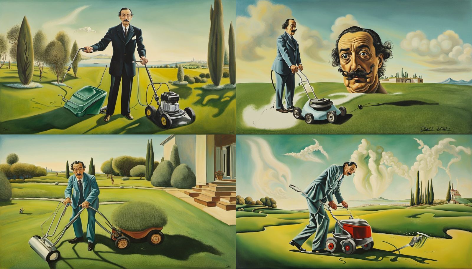 Surrealist Lawn Mower with Dali-esque Moustache
