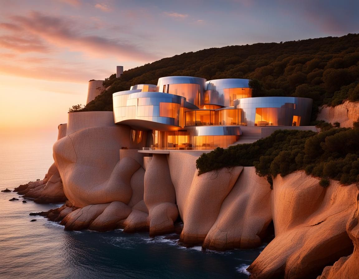 Utopian House Overlooking Mediterranean Sea at Magic Hour