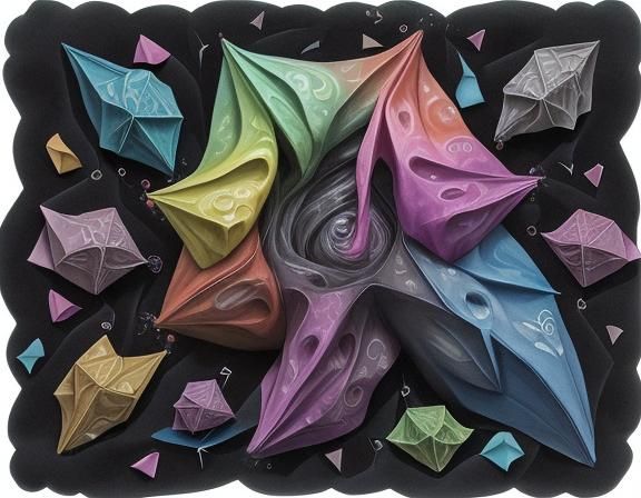 Colorful Origami Amoeba with Ink Blob in Spatter Art