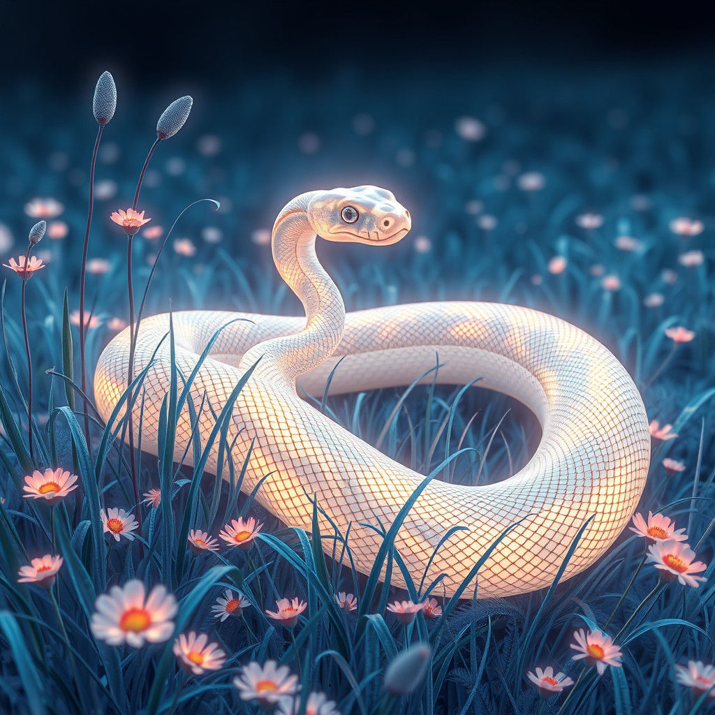 Translucent Snake in Dreamlike Sci-Fi Landscape