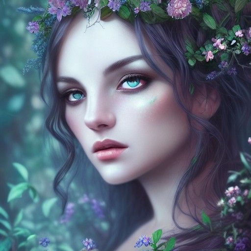 Ethereal Dark-Haired Forest Goddess Portrait