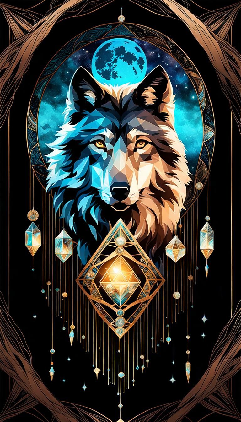 Bohemian Crystal Wolf in Art Nouveau Style