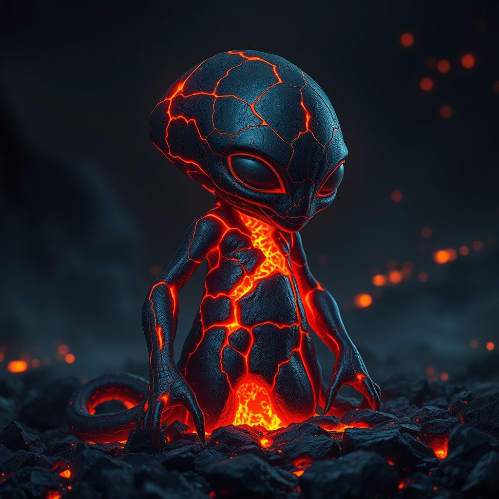 Molten Lava Alien with Volcanic Rock Form