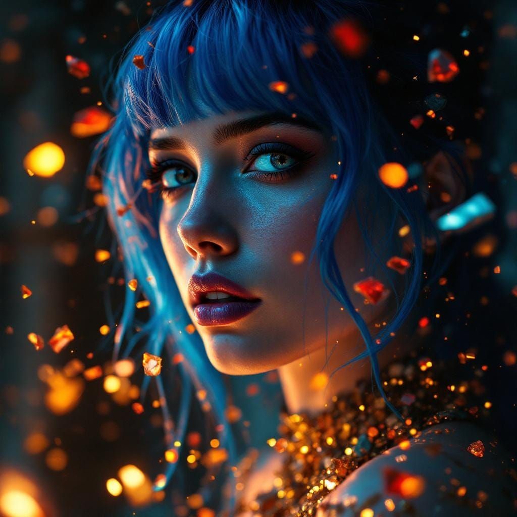 Surreal Alt Woman Portrait with Ruins and Crystals