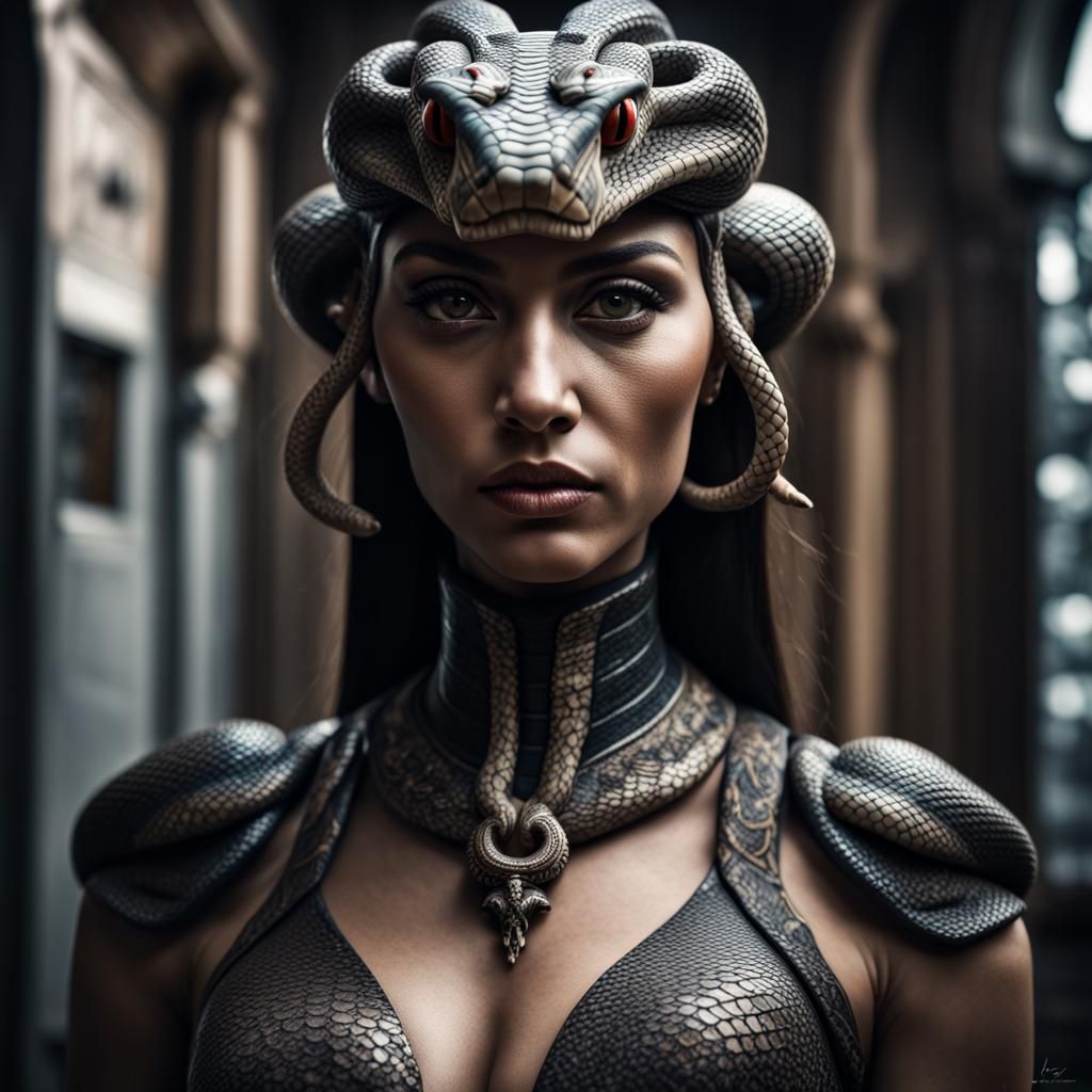 Intricate Snake-Headed Woman in Cinematic Style
