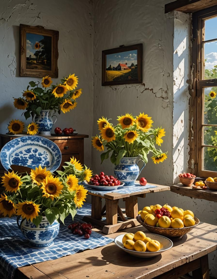 Sunflowers and Delftware: Hyperrealist Still Life