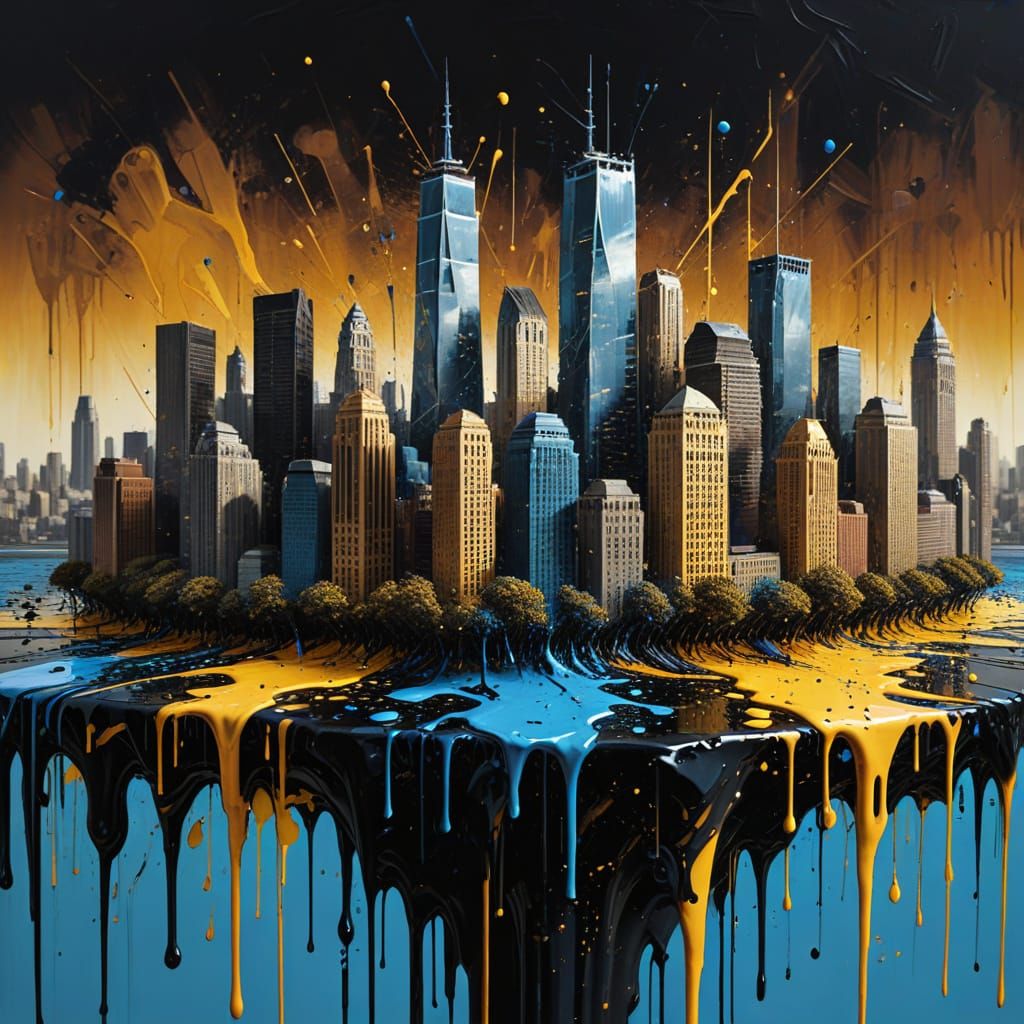 oil paint, concept art, city skyline, photorealistic dramati...