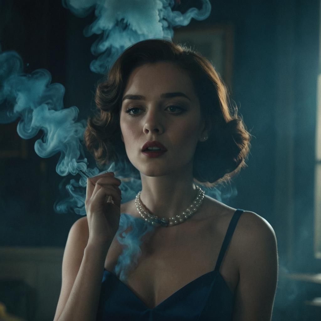 Film Noir Woman Swallowing Blue Smoke
