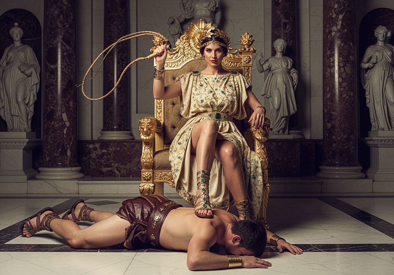 Roman Empress on Golden Throne in Opulent Palace