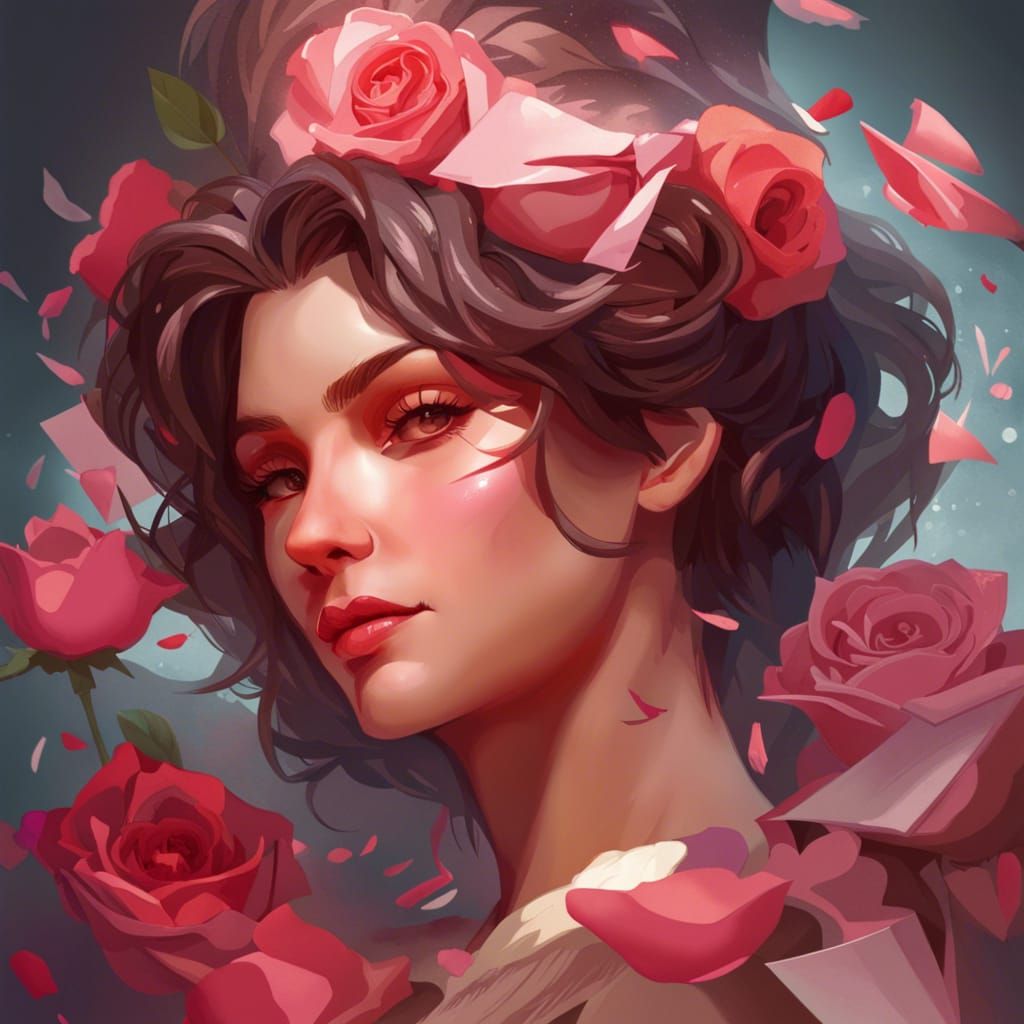 Rose Petal Portrait in Digital Art Style