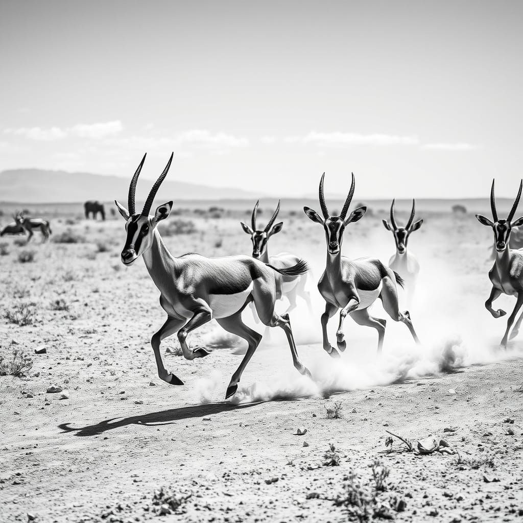 Timeless Black and White Portrait of Thomson's Gazelles in M...