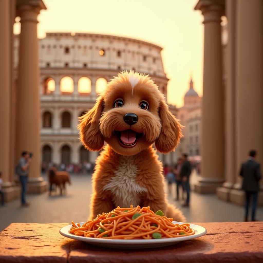 Cockapoo's Roman Holiday in Pixar Animation Style