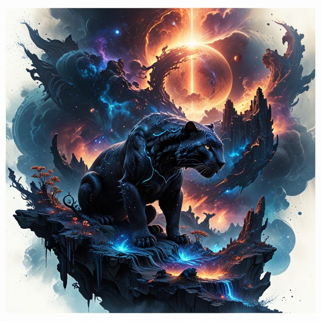 Cosmic Shadow Panther in Glowing Dragon Scale Armor