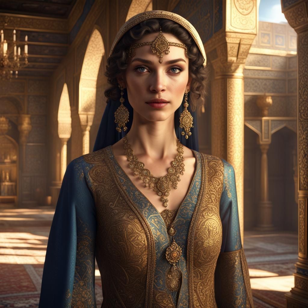 Beautiful Jewish Maiden in Persian Palace: Fantasy Art