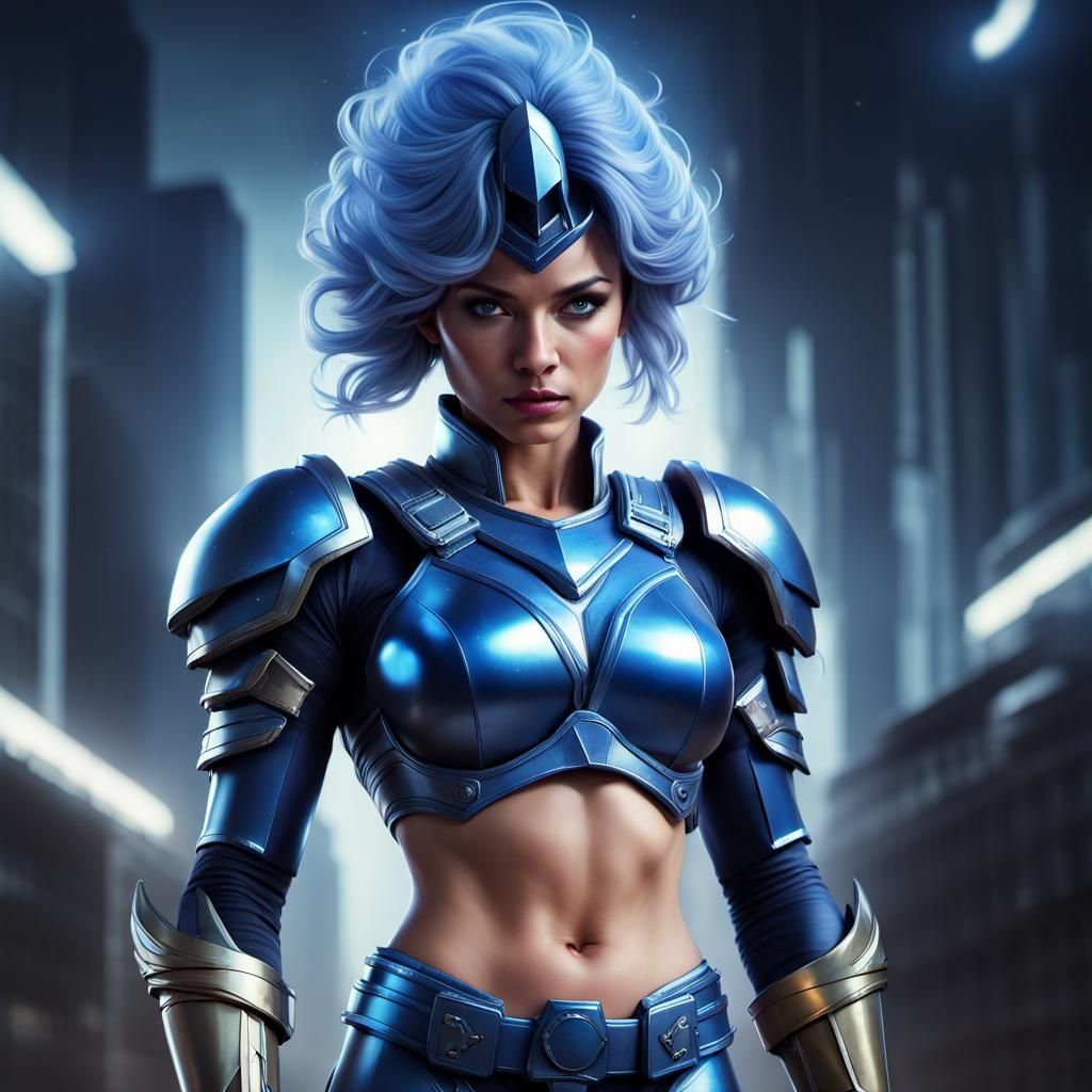 Armored Female Superhero in Comic Book Art Style
