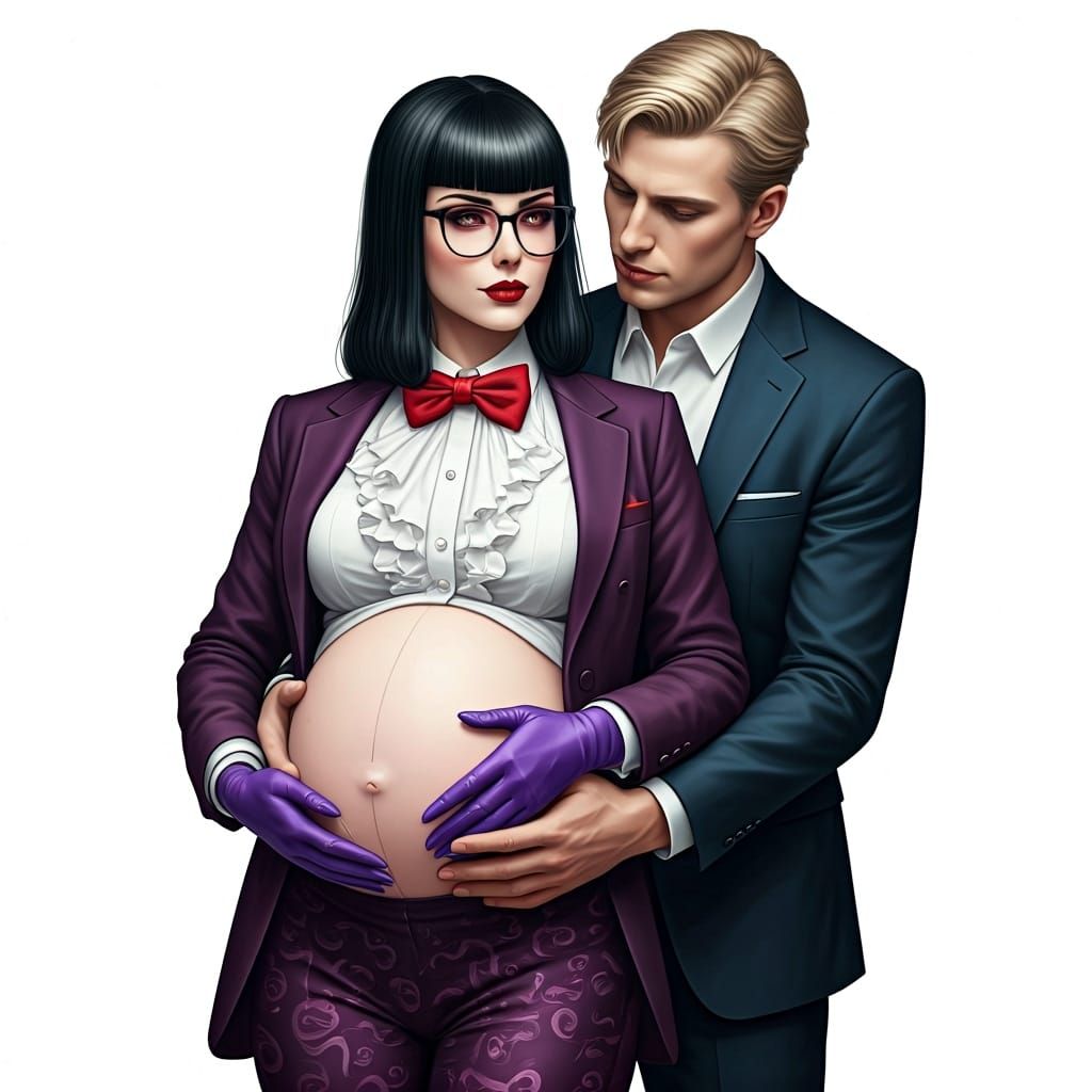 Pregnant Woman in Purple Suit, Photorealistic Portrait