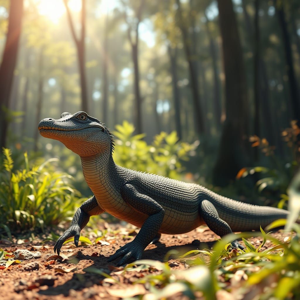 Cyberpunk-Style Digital Art of a Majestic Florida Monitor Li...