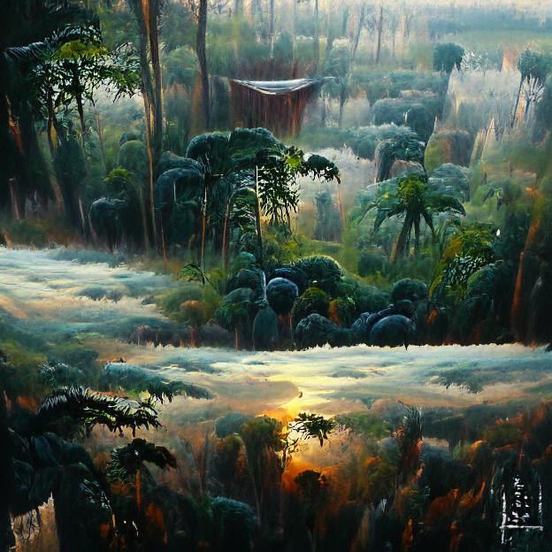 Jungle Dawn Painting Inspired by Artstation