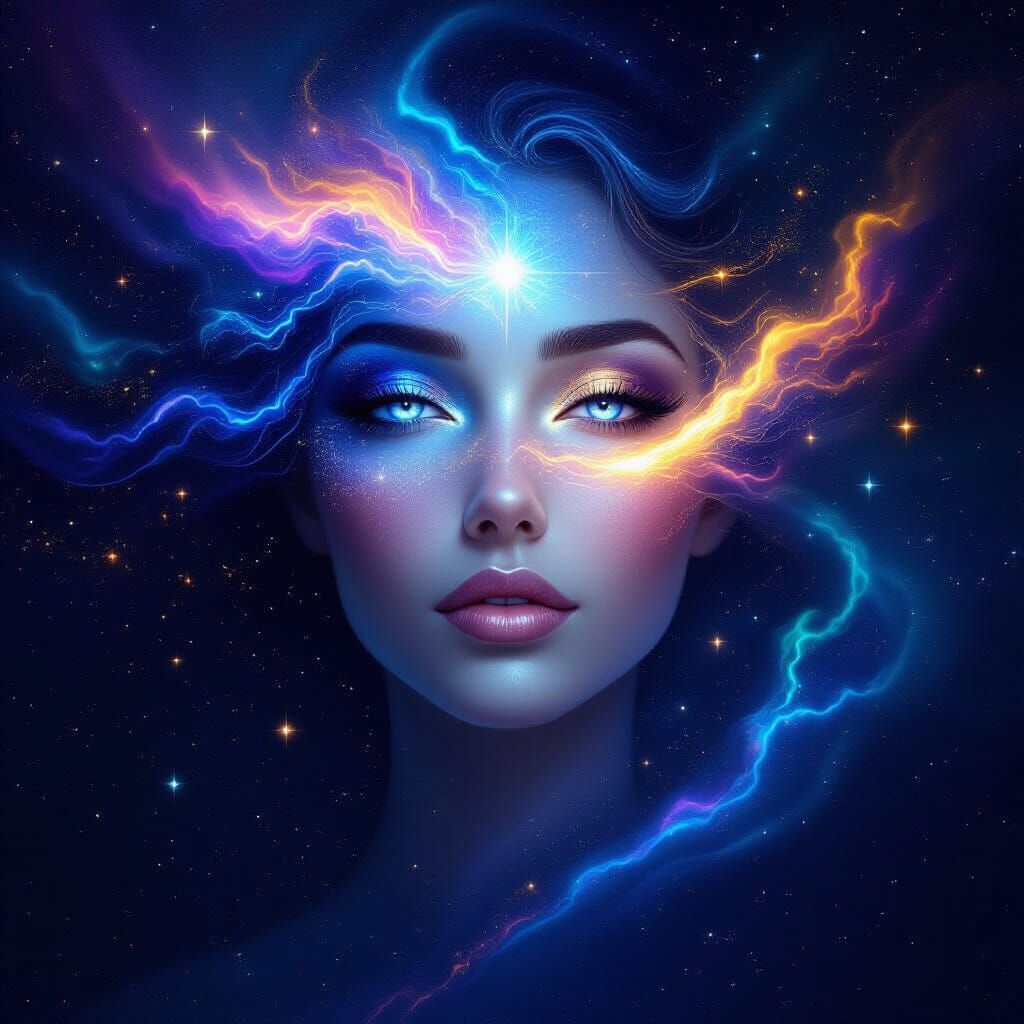 Celestial Empress Portrait in Cosmic Digital Art