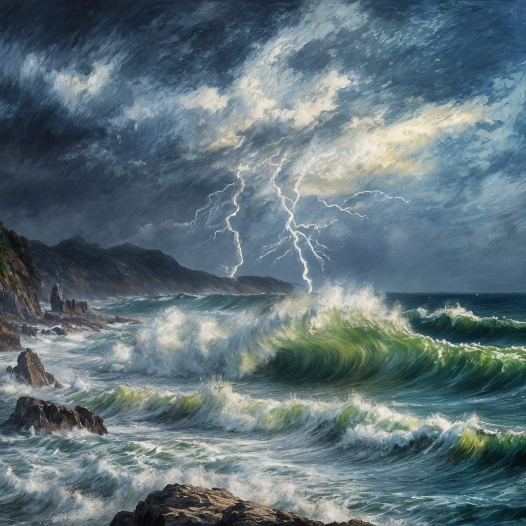 Stormy Coastline Seascape in Impressionist Style