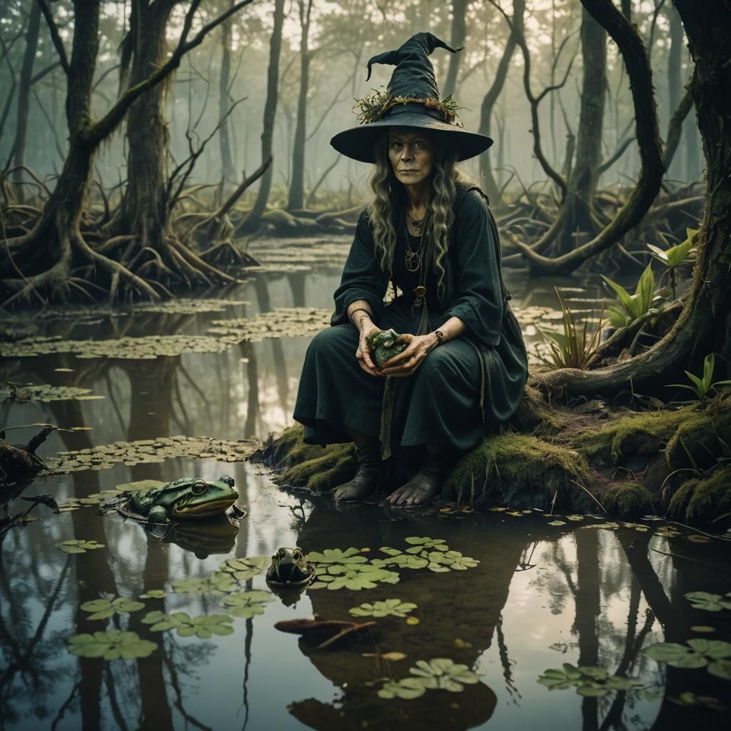 Swamp Witch and Magical Frog: Cinematic Film Still