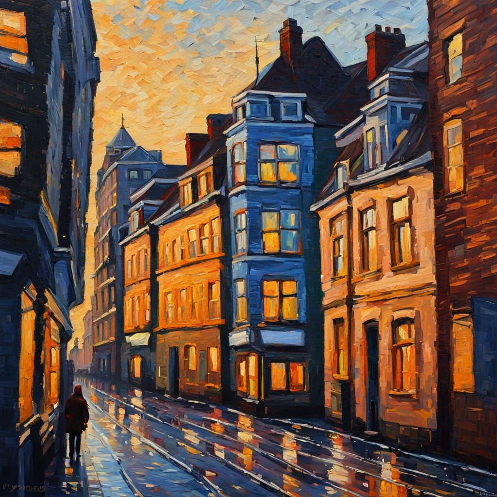 Expressionist Cityscape of Arnhem at Golden Hour