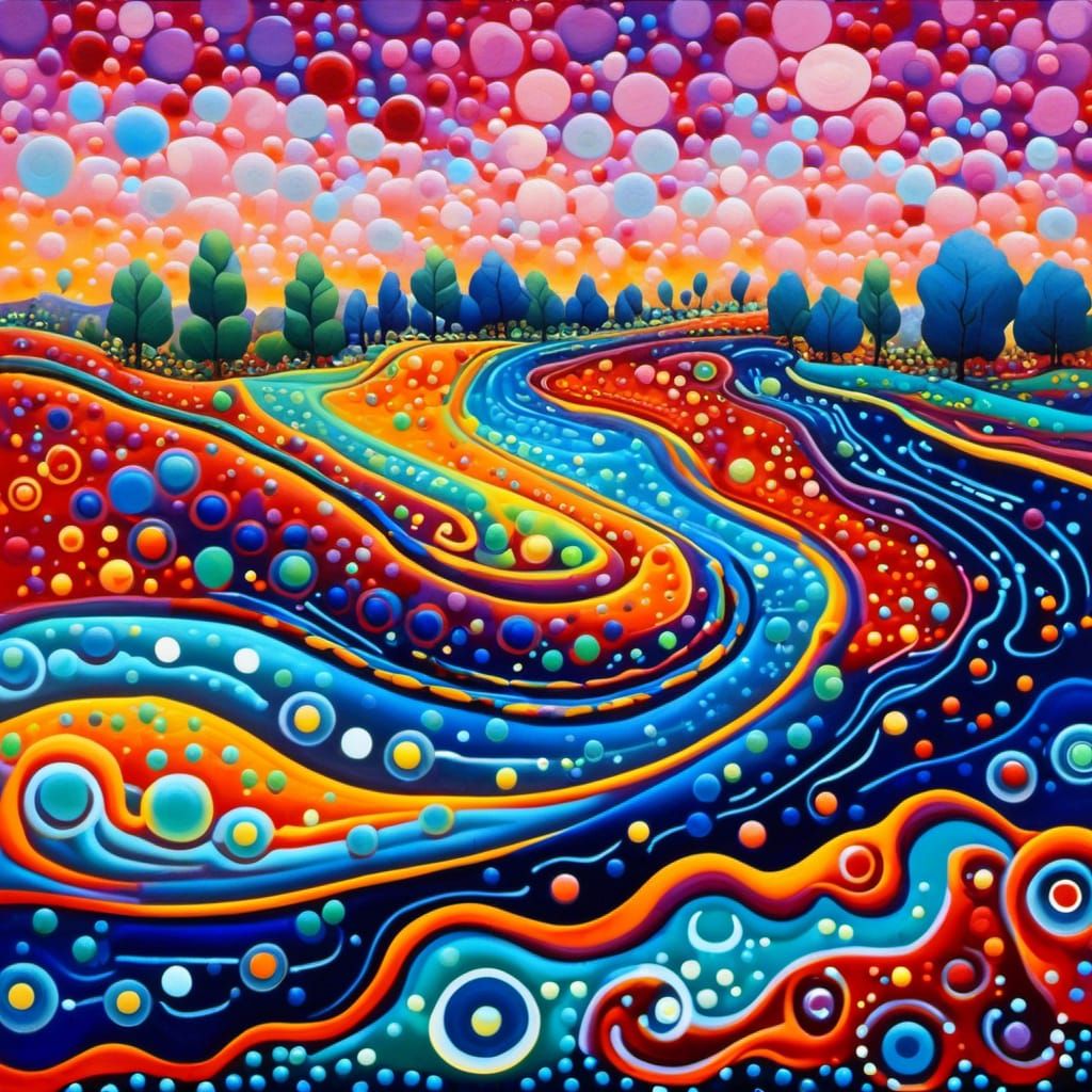 Aboriginal Dot Painting of Kangaroo on Cave Wall