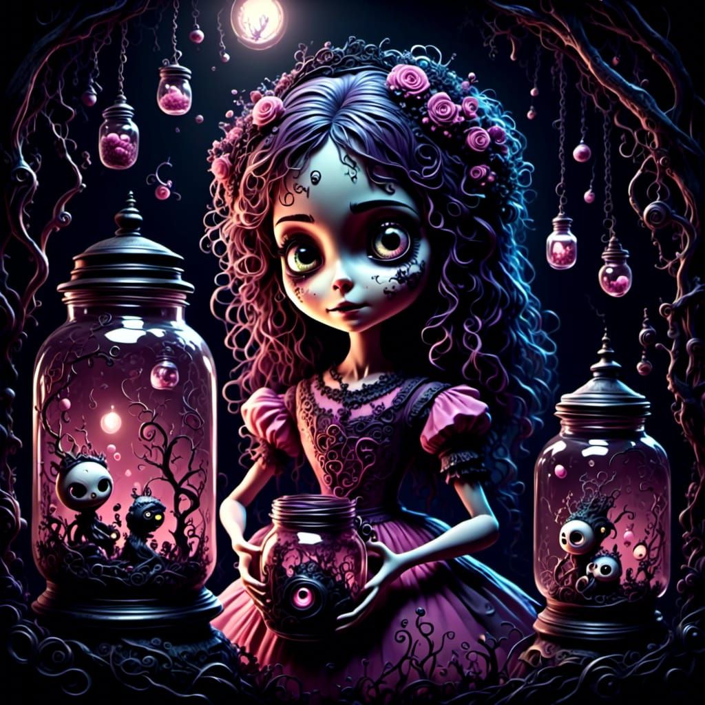 Eerie Doll and Monsters in Jars, Dark Romanticism