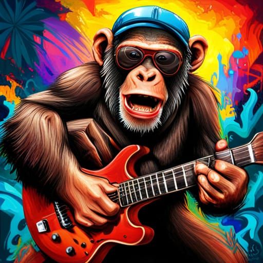 Rocker Chimpanzee Guitarist in Graffiti Art Style