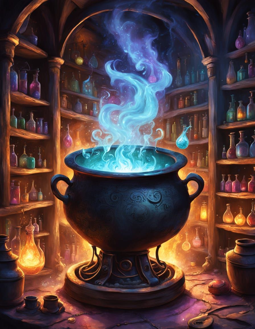 Bubbling Cauldron Concept Art in Whimsical Digital Style