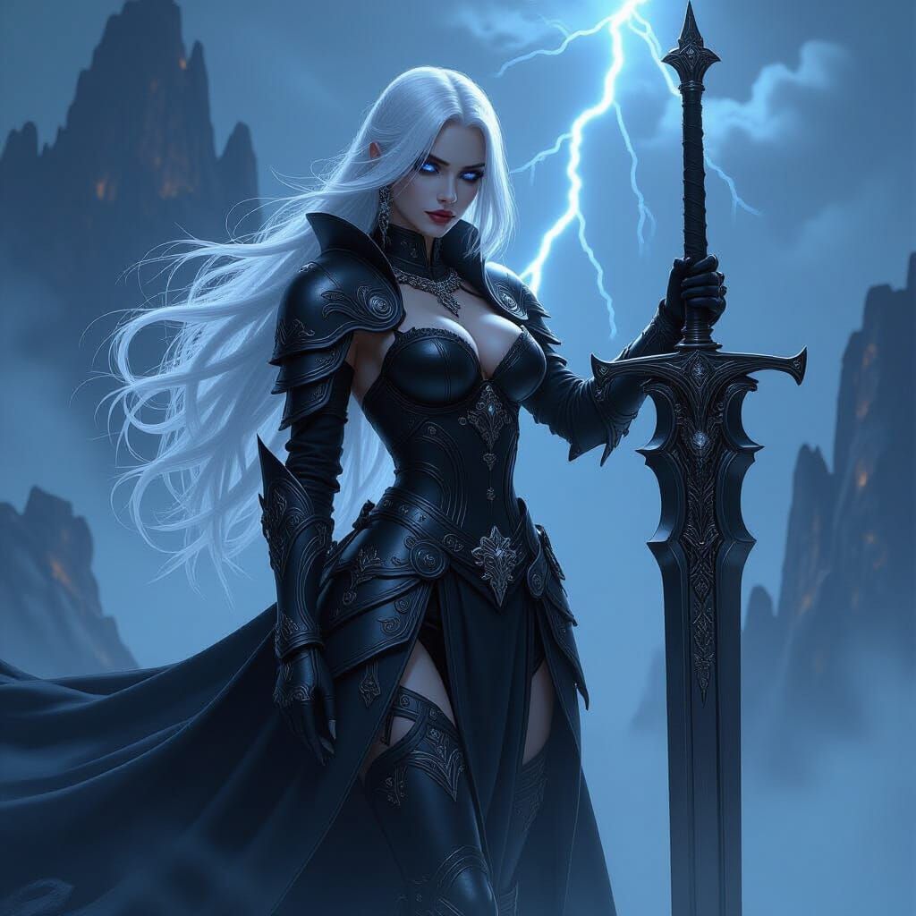 Goth Warrior on Mist-Shrouded Precipice