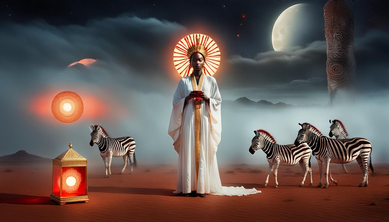 Dreamlike Mandala Surrealism: African Savanna Encounter