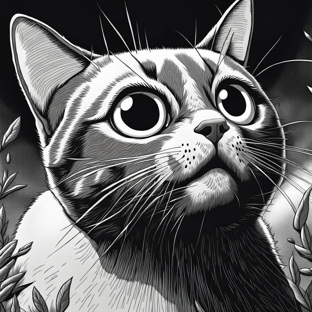 Black and White Cat Portrait with Surprised Eyes