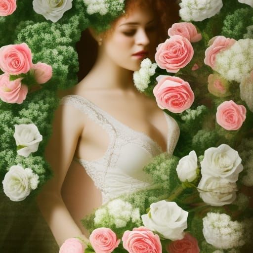 Romantic Indoor Scene with Flowers in Digital Painting