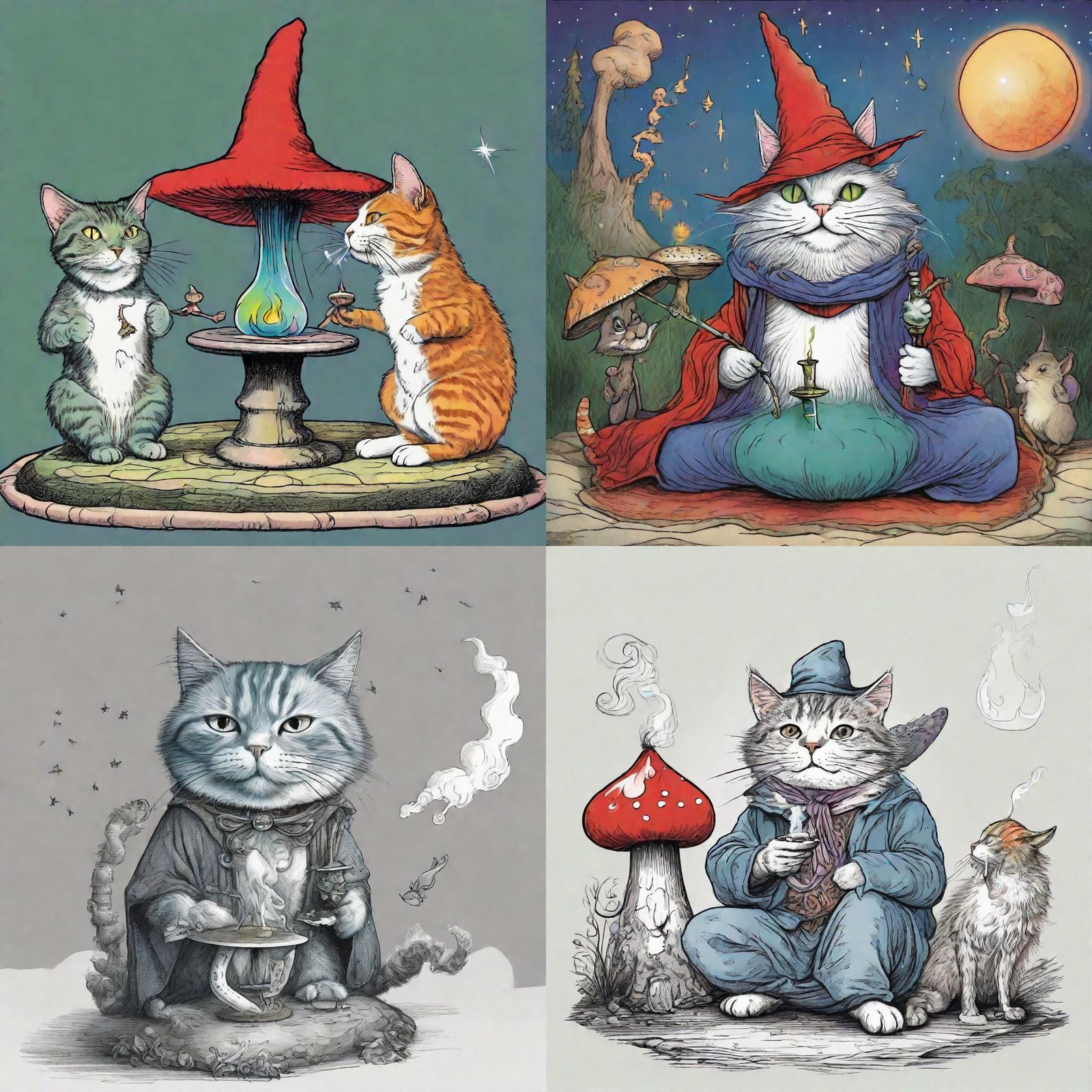 Cat and Wizard on Toadstool, Graffiti Splash Art