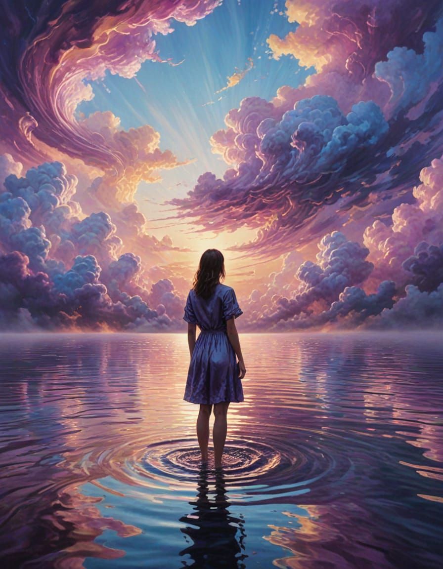 Surreal Dreamscape with Swirling Clouds and Golden Light