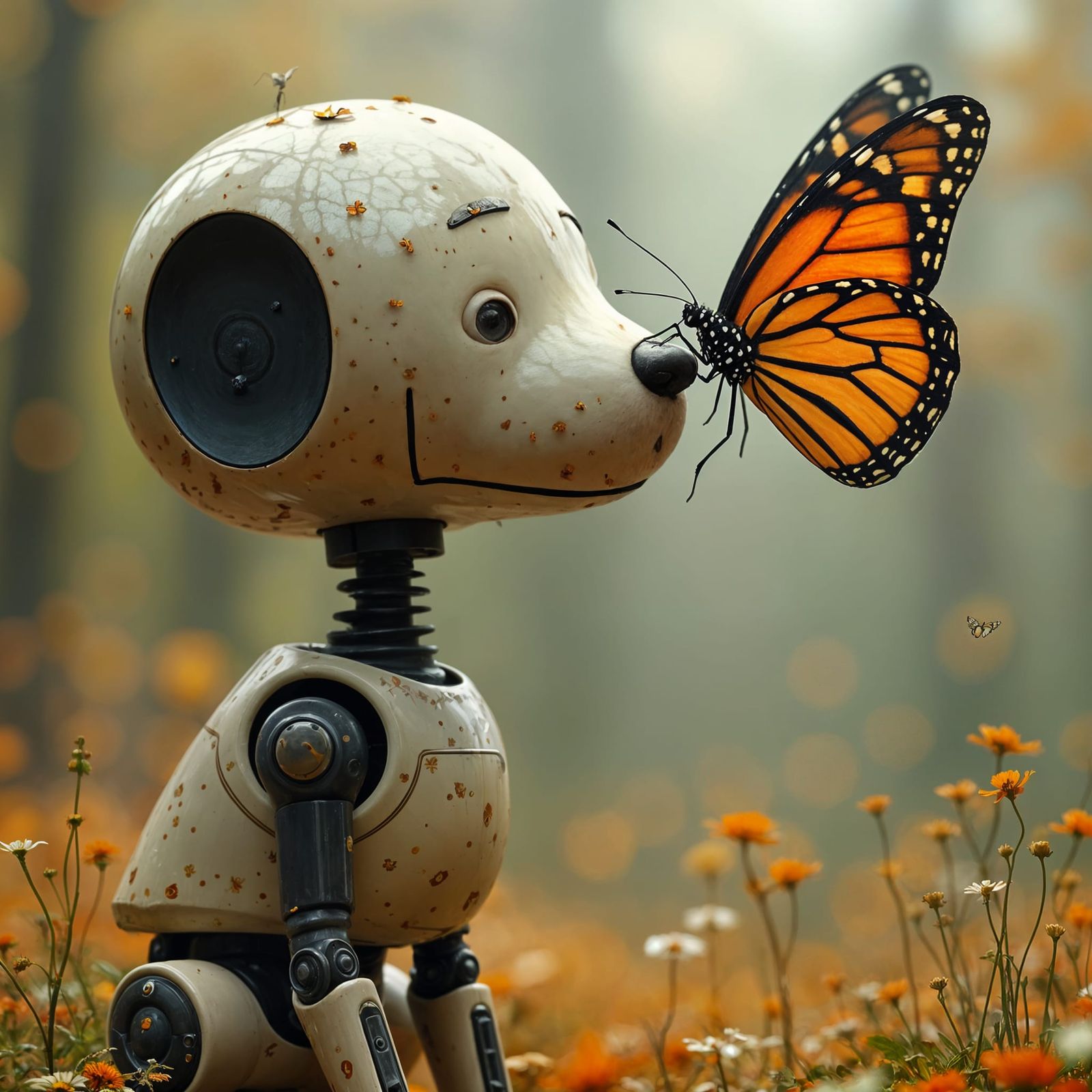 Robot Dog With Butterfly on Nose