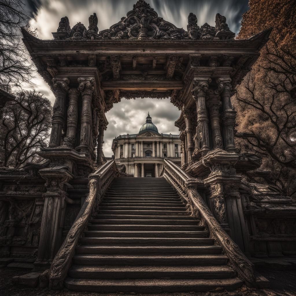 Moody High-Resolution Staircase in Cinematic Style