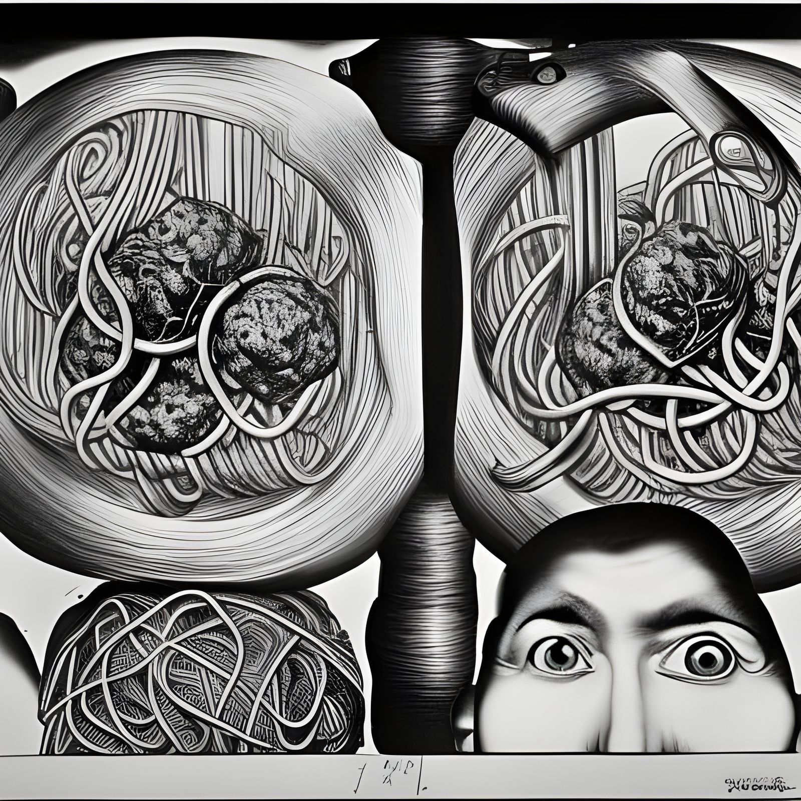Surreal Spaghetti and Meatballs Inspired by M.C. Escher