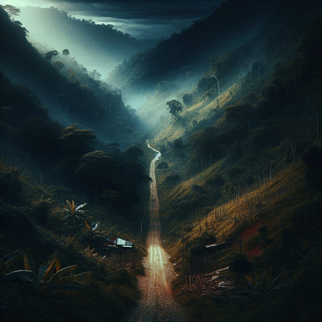 Eerie Rural Mountain Road Before Dawn in Mexico