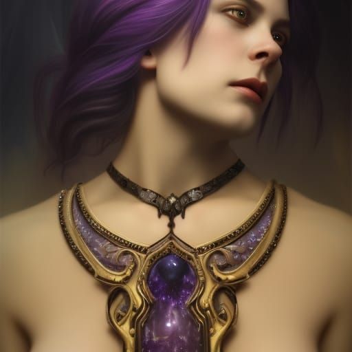 Beautiful purple gothic amethyst necklace with Rainbow moon stones& Black crystals& Black gold metal