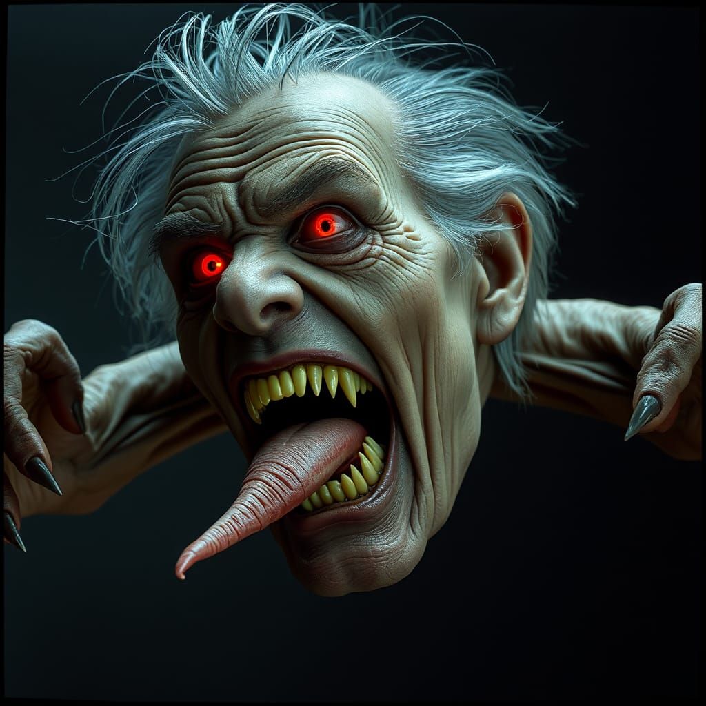 Terrifying Severed Head Portrait in Body-Horror Style