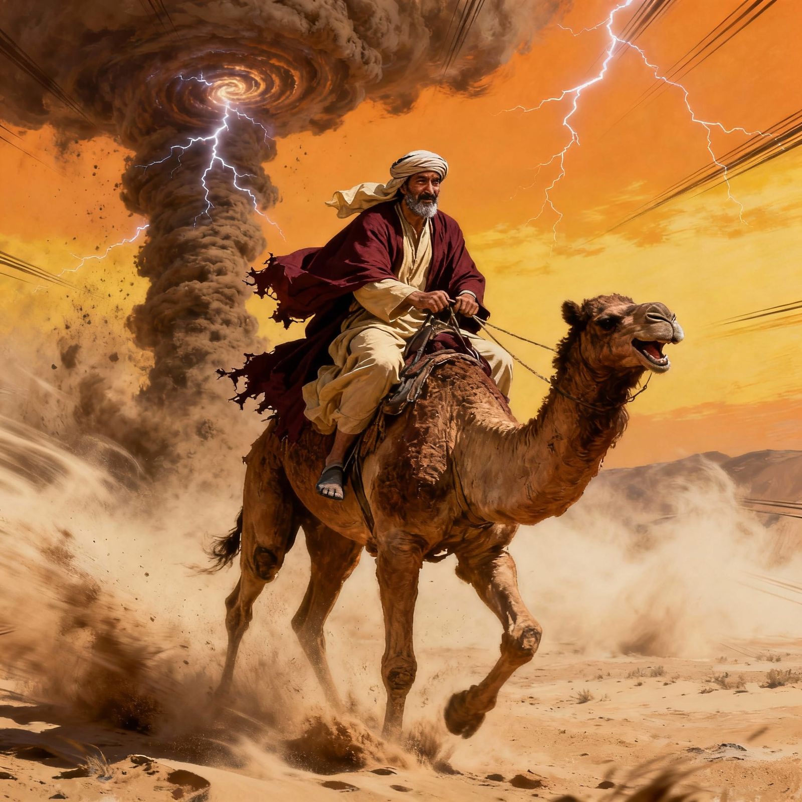 Man Rides Camel Through Desert Sandstorm in Gritty Realism