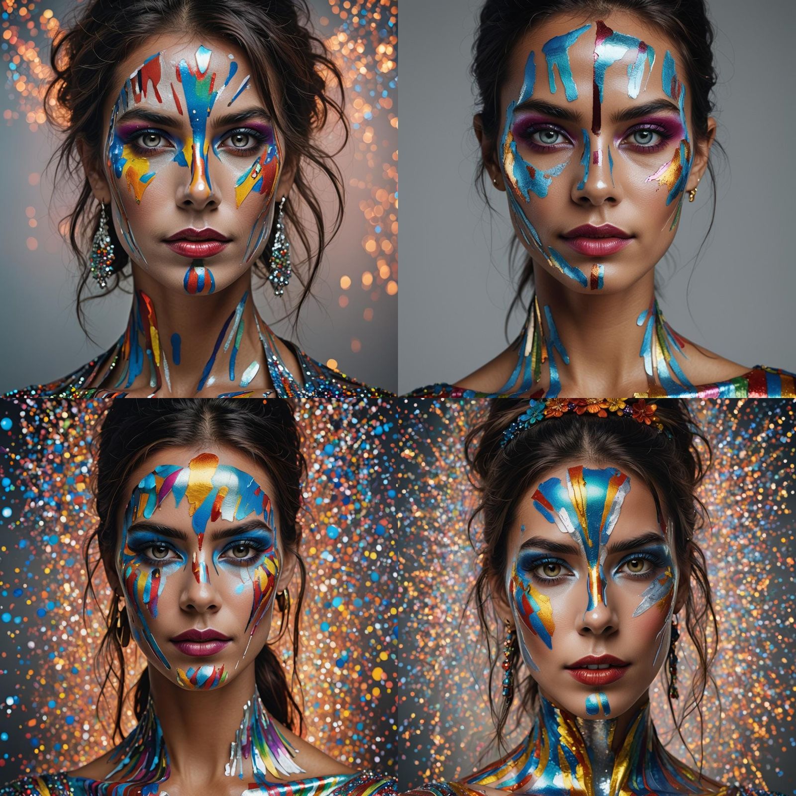 Woman with Luxe Chrome Glow Face Paint Portrait