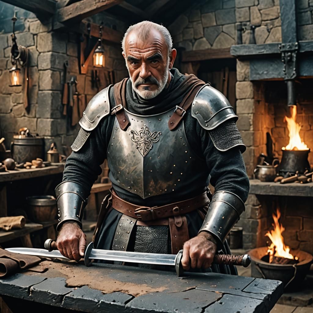 Sean Connery as Medieval Blacksmith in Hyperrealistic Style