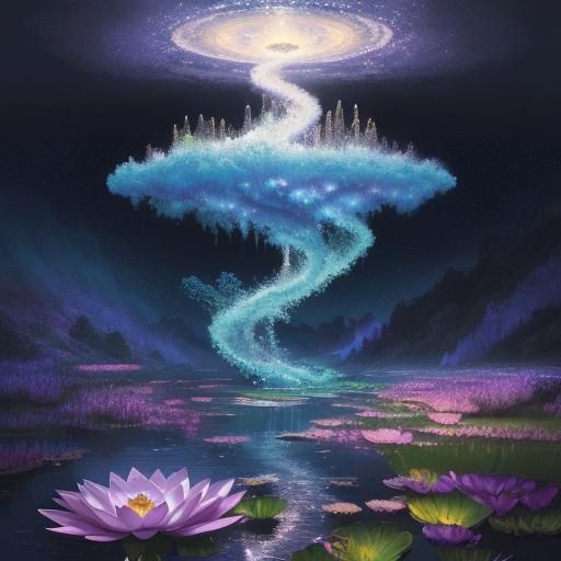 Ethereal Fantasy Landscape with Crystal Sphere